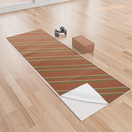 [ Thumbnail: Sienna, Light Coral & Forest Green Colored Stripes Pattern Yoga Towel ]