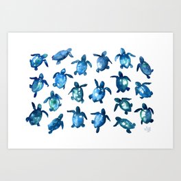 Baby Sea Turtles - watercolor blues Art Print