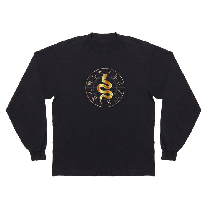 Zodiac symbols astrology signs with mystic serpentine in gold Long Sleeve T Shirt