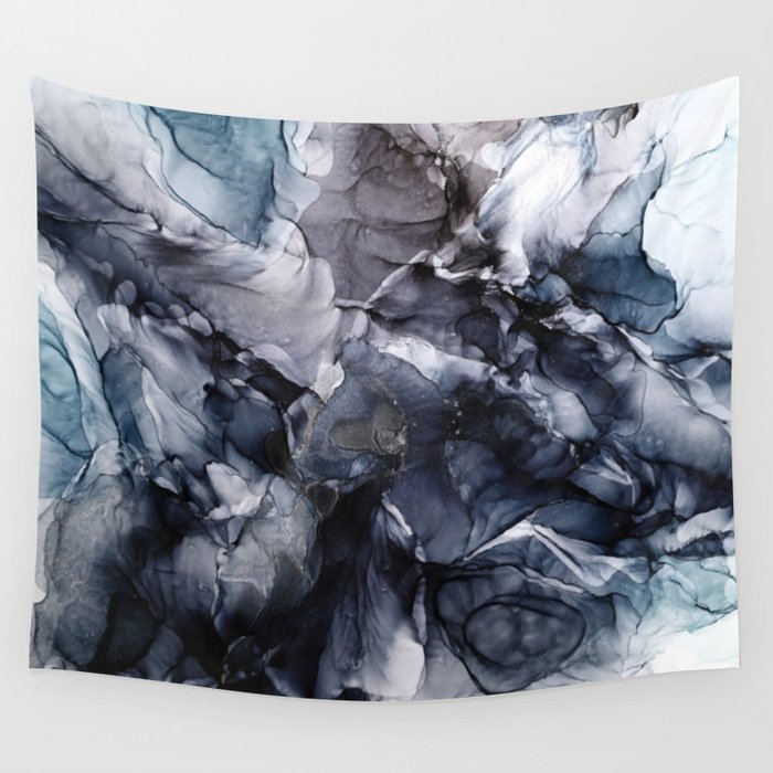 Dark Moody Chaos and Blue Abstract Painting Wall Tapestry