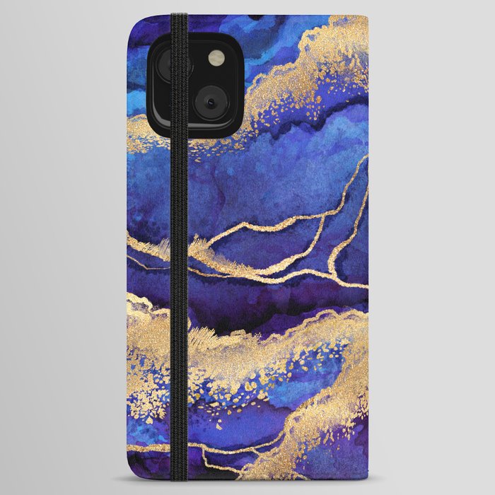 Royal Blue + Violet + Gold Abstract Shoreline iPhone Wallet Case