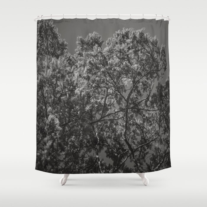 Jungle Leaves - Black and White - Real Tree #5 Shower Curtain