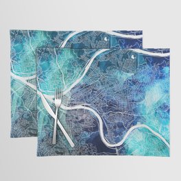 Pittsburgh Pennsylvania Map Navy Blue Turquoise Watercolor USA States Map Placemat