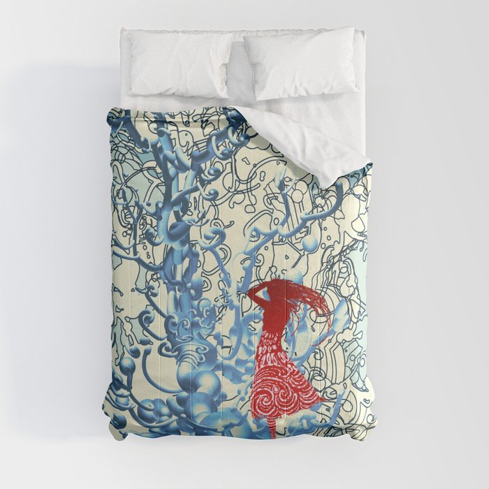 Pop Art Girl With Turquoise + Cream Abstract Whimsy Comforter