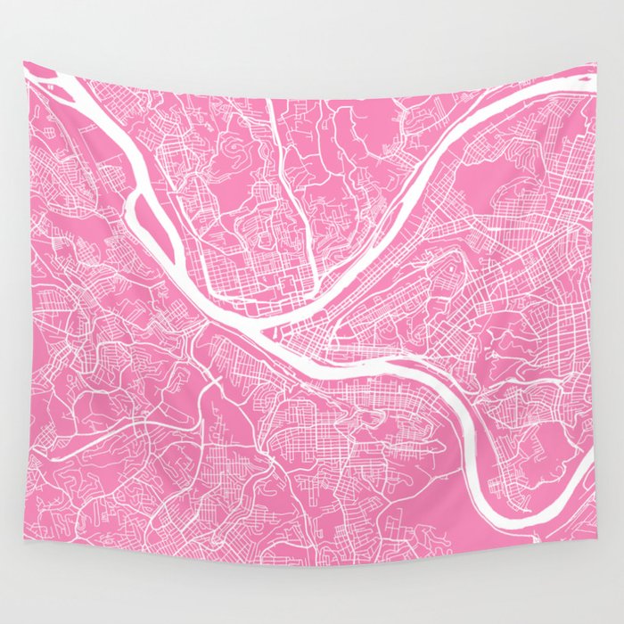 Pittsburgh map pink Wall Tapestry