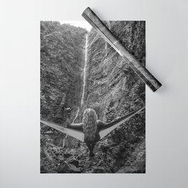 Mahalo; lost in the wilderness amid the waterfalls and tropics; blond female taking in the island natural sights black and white photograph - photography - photographs Wrapping Paper