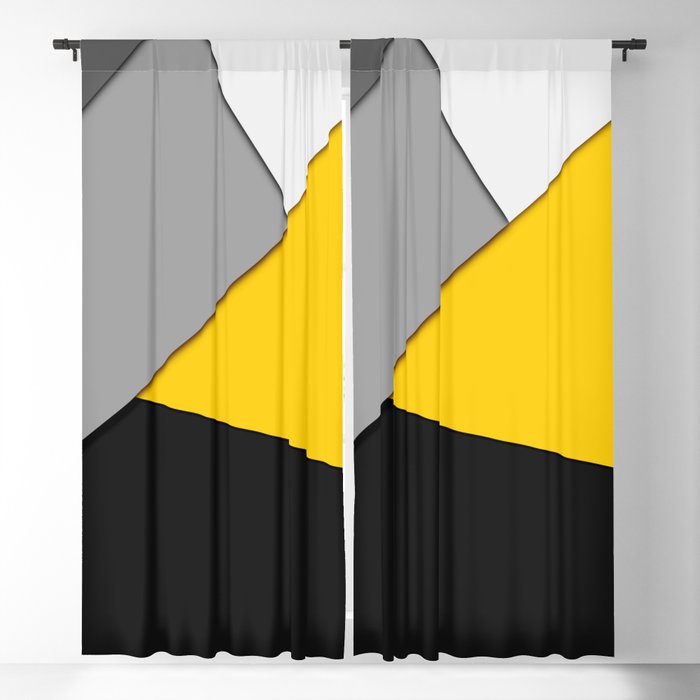 Simple Modern Gray Yellow and Black Geometric Blackout Curtain