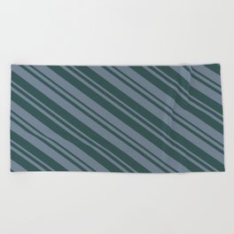 [ Thumbnail: Slate Gray and Dark Slate Gray Colored Stripes Pattern Beach Towel ]