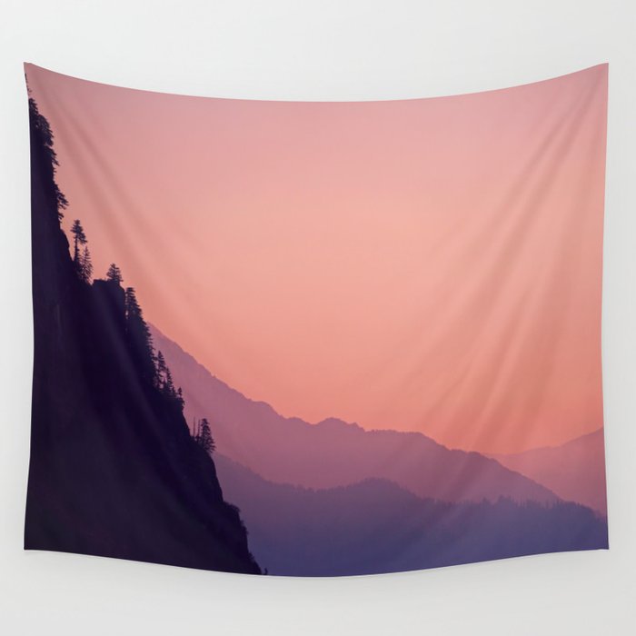 Pink Purple Orange Pastel Colorful Landscape Sunset Cliff Wall Tapestry