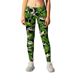 Paleontology Dinosaur Lover Fossil Dino Skull Jungle Pattern Leggings