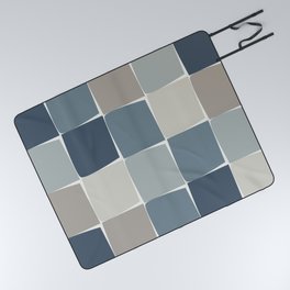 Flux Midcentury Modern Check Grid Pattern in Neutral Blue Gray Tones Picnic Blanket