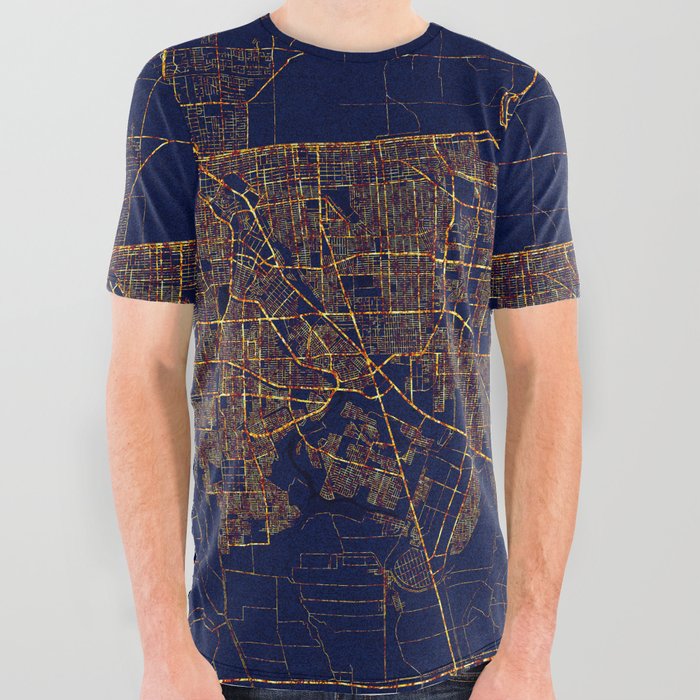 Mexicali, Baja California, Mexico Map  - City At Night All Over Graphic Tee