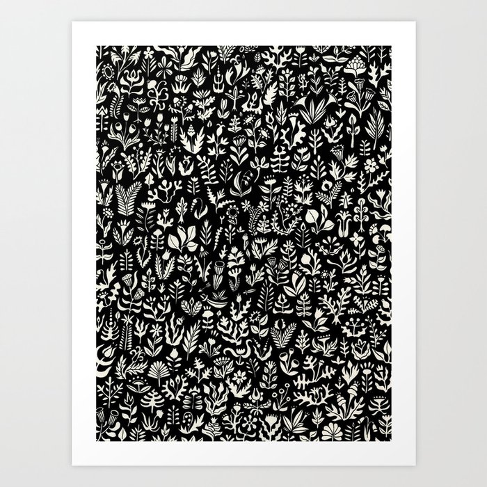 Black and white botanical pattern Art Print