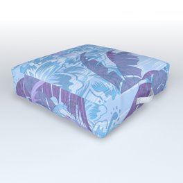 Polynesian Palm Trees And Hibiscus Blue Haze Abstract Outdoor Floor Cushion