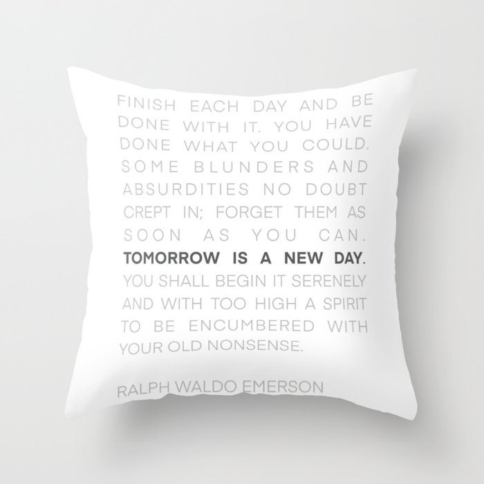 Finish Each Day Minimalist Print, Ralph Waldo Emerson Throw Pillow