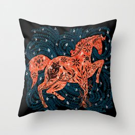 Red Wild Horse Throw Pillow