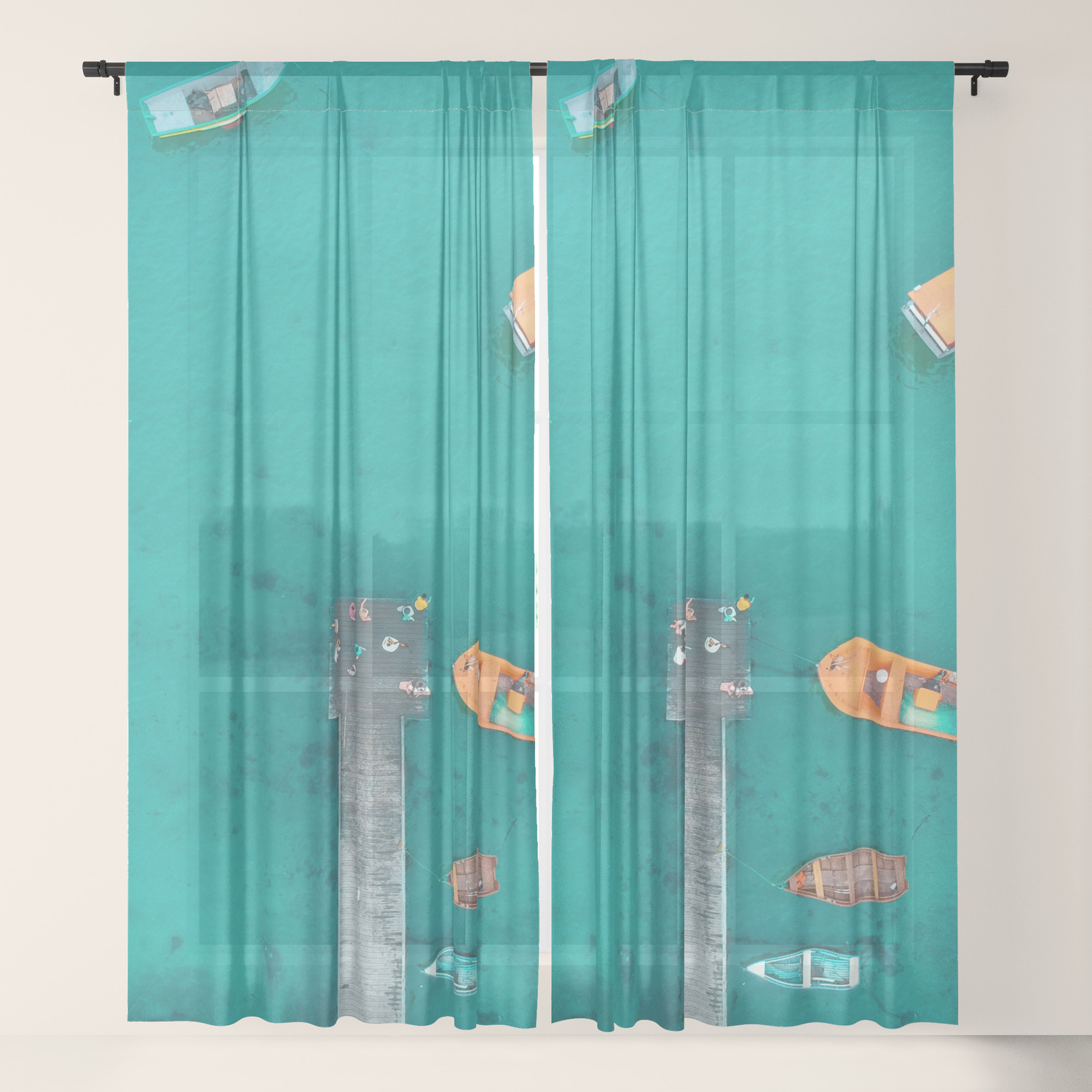 Boats In The Pier Sheer Curtain By Fefior Society6