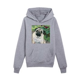 Pug And Toy Bunny Kids Pullover Hoodie