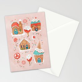 Gingerbread Candy Land on pink Stationery Card