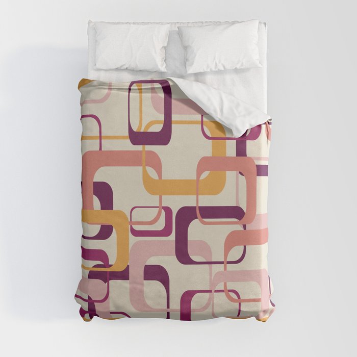 Mid Mod Space Age in Yellow and Eggplant Duvet Cover