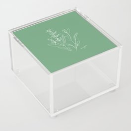 Sage - One Line Drawing Art Design Herbs on Green Acrylic Box