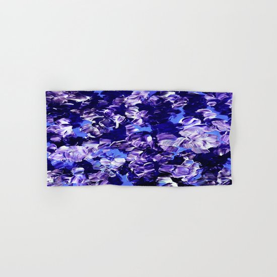 FLORAL FANTASY 2 Bold Blue Lavender Purple Abstract Flowers Acrylic Textural Painting Garden Art Hand & Bath Towel