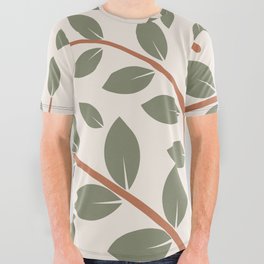 Retro Style Leaves Pattern - Camouflage Green and Alabaster All Over Graphic Tee