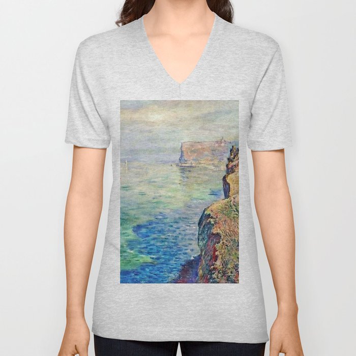 Claude Monet , Cliff at Grainval Near Fecamp  V Neck T Shirt