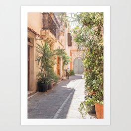 Greece Travel Photography Art Print | Pastel Colors Street On Crete Island Photo | Europe Summer Wanderlust Art Print