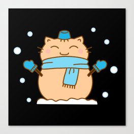 Snow Cat kitten  kawaii statue Canvas Print