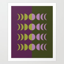 Moon Phases 16 in Purple Greenery Art Print