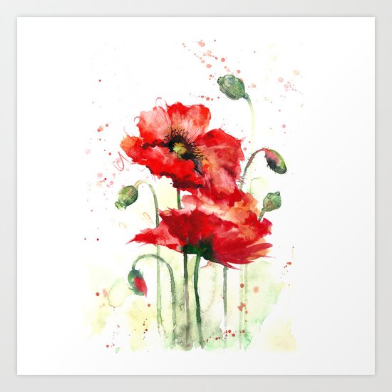 Watercolor flowers of aquarelle poppies Art Print