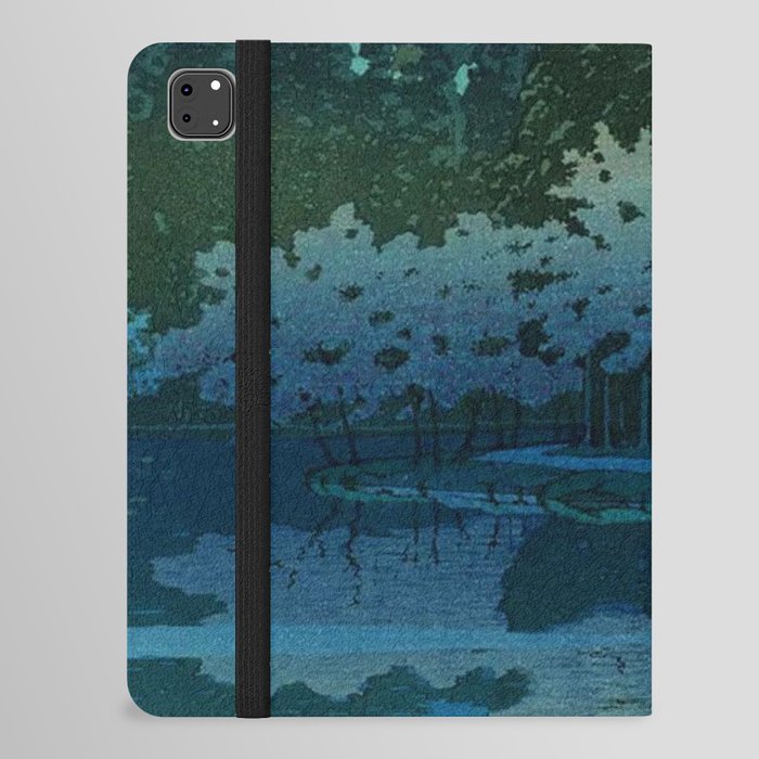 Spring Night at Inokashira blue nature Japanese landscape painting with cherry blossoms by Hasui Kawase iPad Folio Case