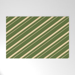 [ Thumbnail: Dark Olive Green & Tan Colored Lined/Striped Pattern Welcome Mat ]