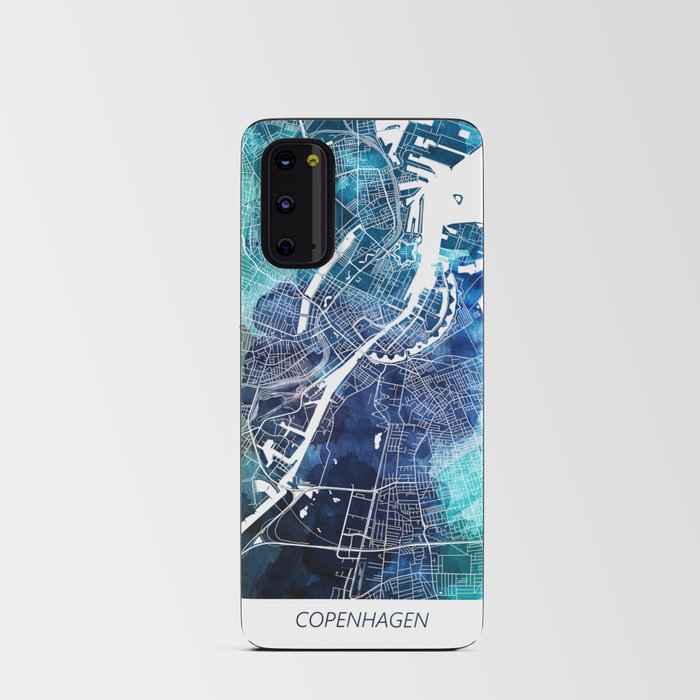 Copenhagen Denmark Europe Map Navy Blue Turquoise Watercolor Android Card Case