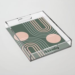 Mid Century Modern Geometric 144 in Rose Gold Sage (Rainbow and Sun Abstraction) Acrylic Tray
