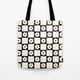 Retro Flower Checker in Black&White Tote Bag
