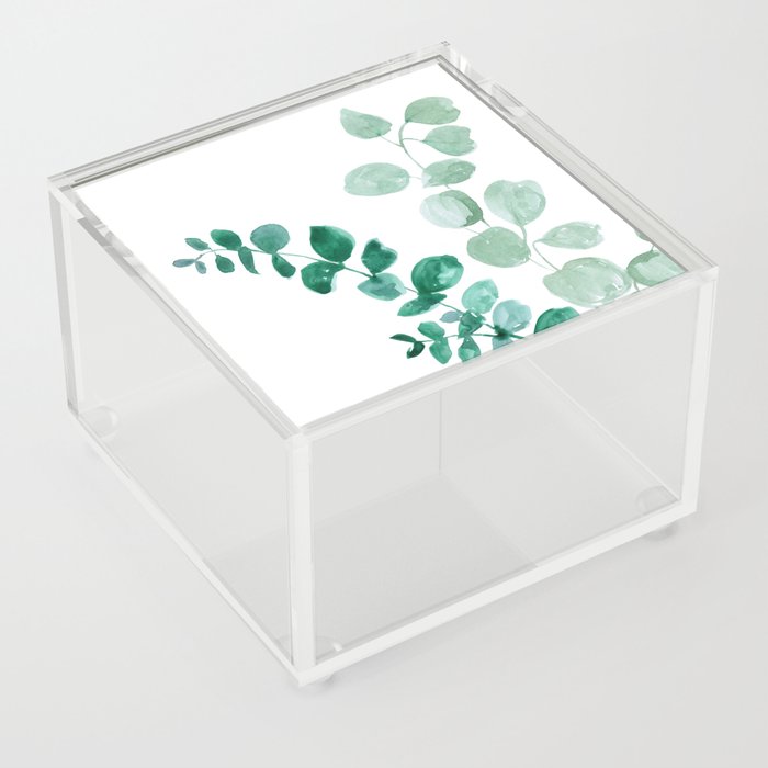 Watercolor eucalyptus leaves Acrylic Box