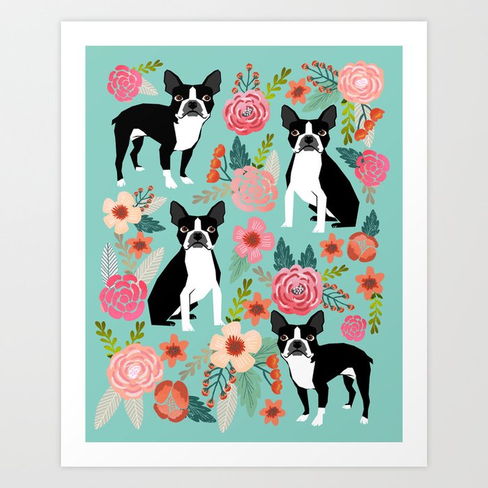 Floral Boston Terrier cute flowers spring bouquet love ...