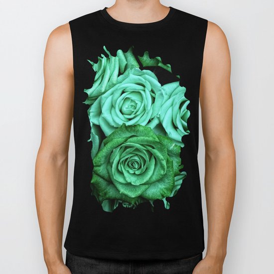 Sea Green Roses Biker Tank