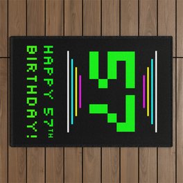 [ Thumbnail: 57th Birthday - Nerdy Geeky Pixelated 8-Bit Computing Graphics Inspired Look Outdoor Rug ]