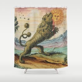 The Lion Eating The Sun Antique Alchemy Illustration Shower Curtain