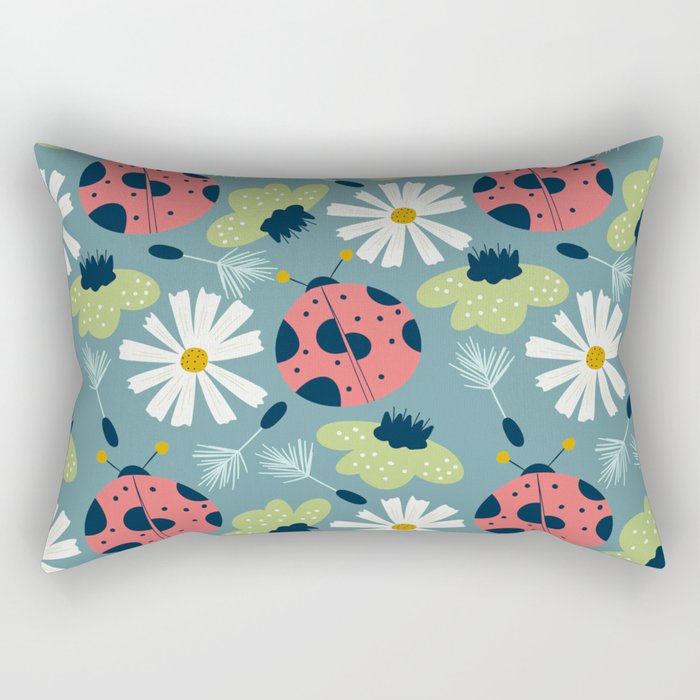 Scandinavian Spring Flowers with Ladybugs Rectangular Pillow