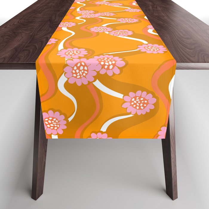 Retro Wavy Floral Table Runner