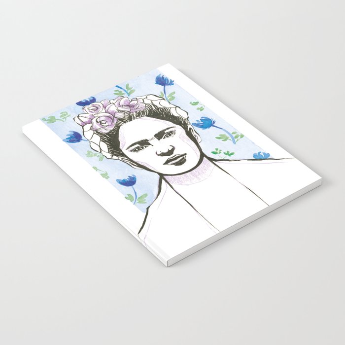 Frida Kahlo portrait  Floral watercolor blue green purple Notebook