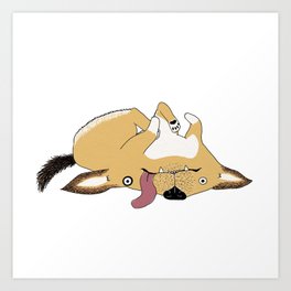Puppy happily lying on their back Art Print