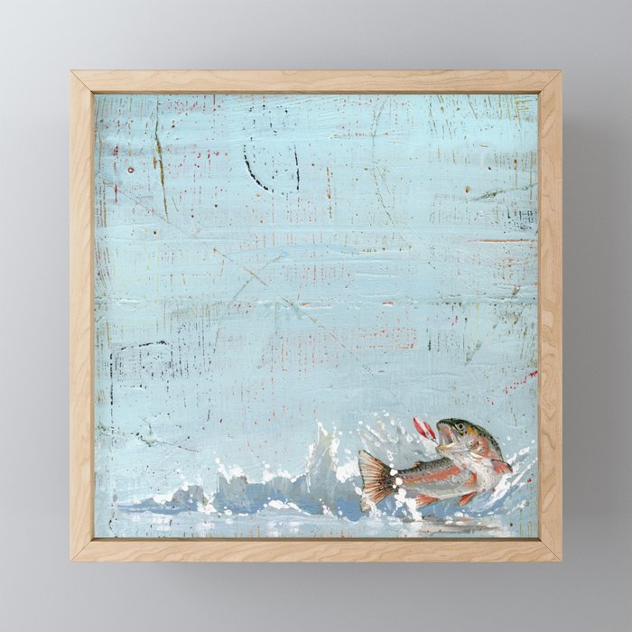 rainbow trout on a hook Framed Mini Art Print