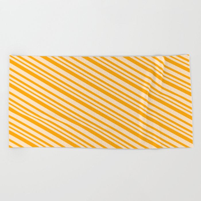 Bisque and Orange Colored Lines/Stripes Pattern Beach Towel