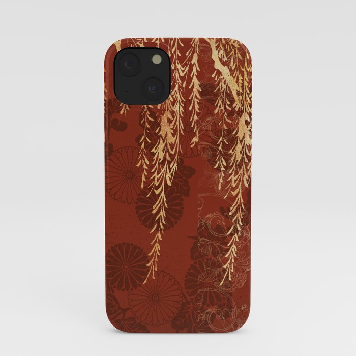 Caravans II:  Asian Print  willow tree branches, gold, orange watercolor iPhone Case