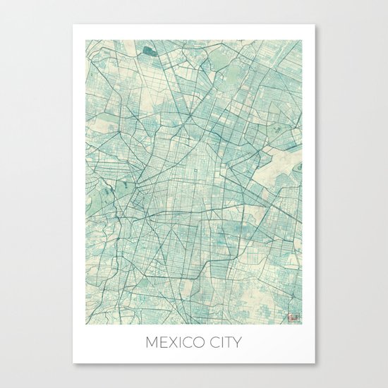 Mexico City Map Blue Vintage Canvas Print